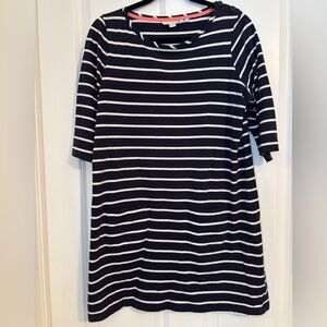 Boden Navy and Cream Striped Midi Dress w/Pockets.  Size 8.  Cotton.